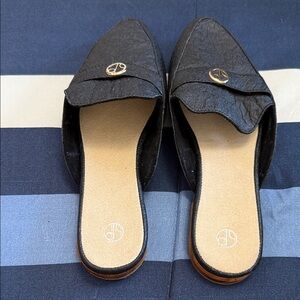 Chic Black Mules with Gold Accent